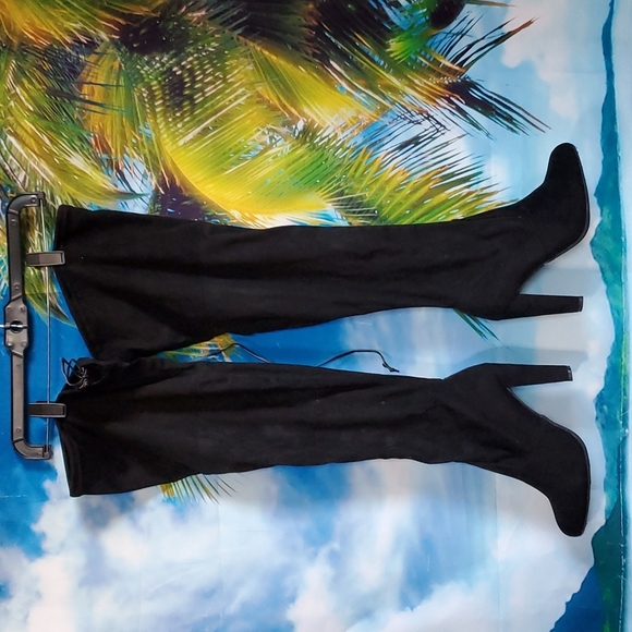 WILD Diva Over the knee wide fit block heels stretch calf boots size 8 W - Picture 1 of 5